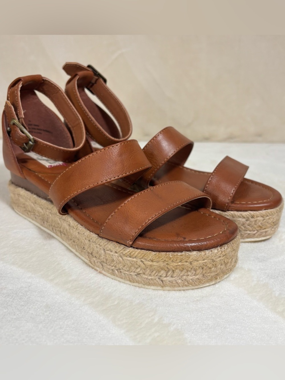 Sugar Women's Tahini Platform Wedge Espadrille Sandals with Ankle Strap Size 7